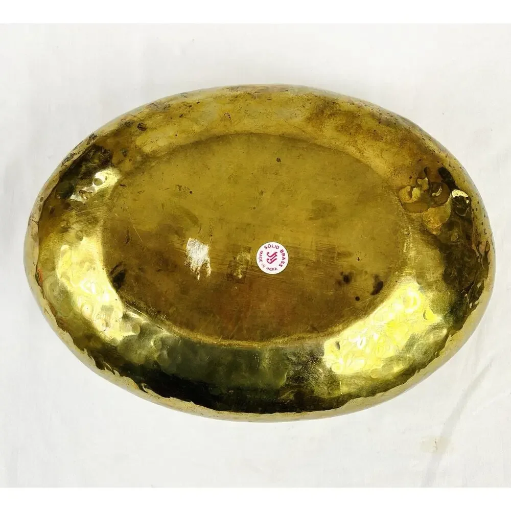 Vintage Hammered Solid Brass Pot Planter Made in India Oval 11”